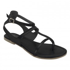 Estatos Summer Cool Leather Mesh Style Buckle Closure Black Flat Sandals for Women